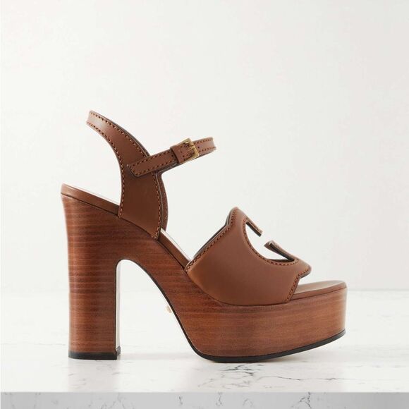 Brand new with box Gucci brown Leather Sandals with GG Logo cut size 10.5 - Picture 1 of 12